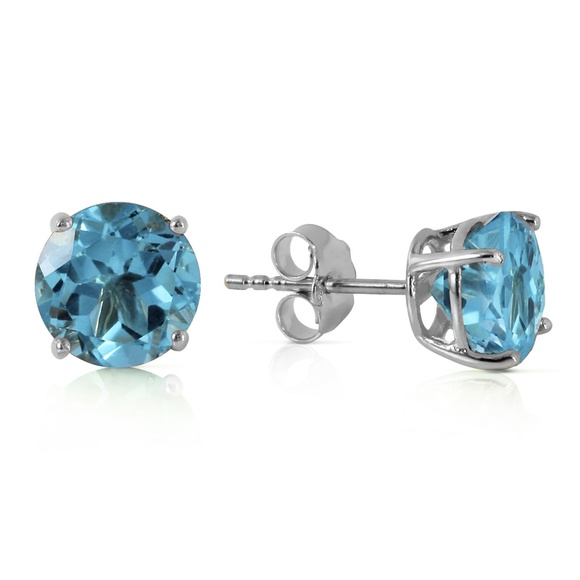 14K. GOLD STUD EARRING WITH NATURAL BLUE TOPAZ (White gold) - Picture 1 of 5